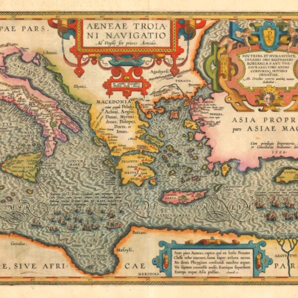 Aeneas'ın Rotası'nı Gösteren Doğu Akdeniz Haritası (1594, Ortelius, Aeneae Troiani Navigatio)